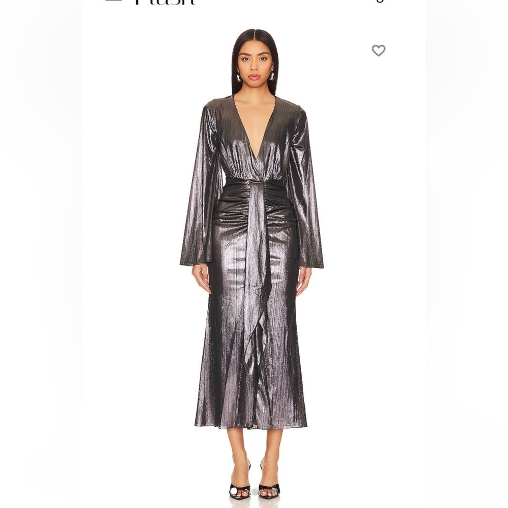 NWT Caroline Constas Dorian Dress Metallic Gun Metal Dress size L